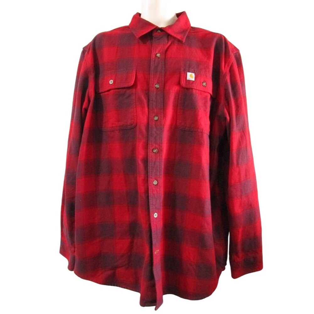 Carhartt Red Black Hubbard Plaid Original Fit Button Up Flannel Shirt L Tall GUC